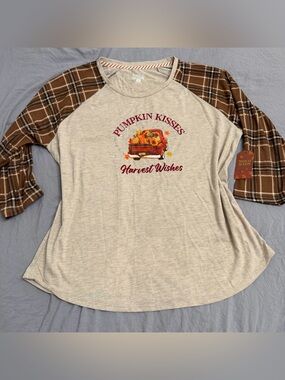MAGICAL SEASON “Pumpkin Kisses” and “Harvest Wishes” Raglan Top -  Size 1X NWT